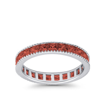 Full Eternity Wedding Band Ring Simulated Garnet CZ 925 Sterling Silver